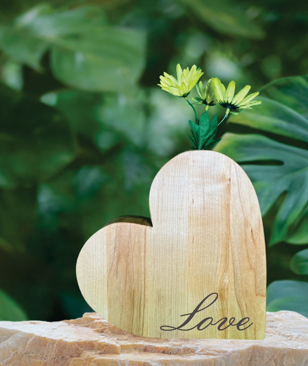 Heart-Shaped Wooden Flower Vase