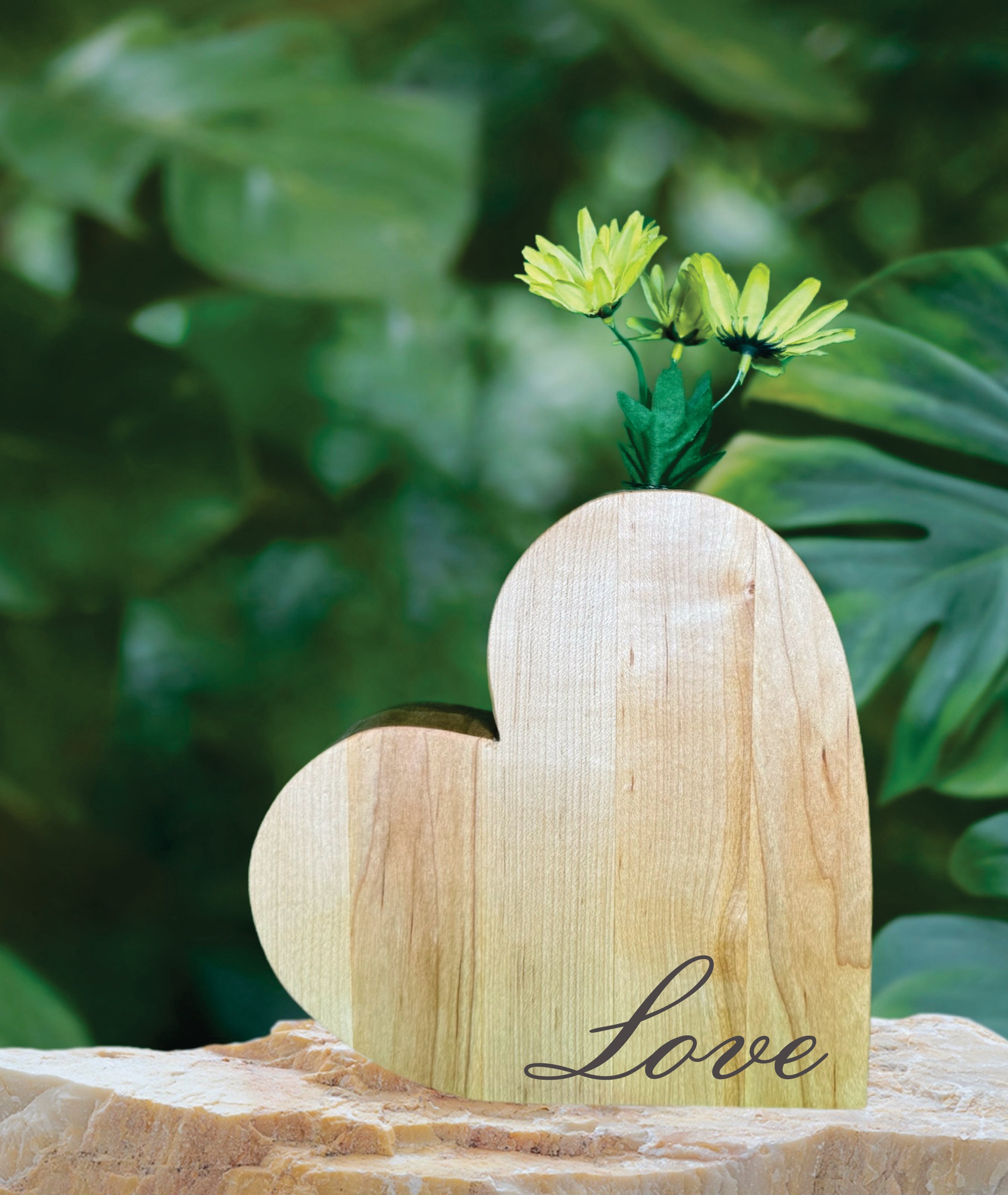 Heart-Shaped Wooden Flower Vase