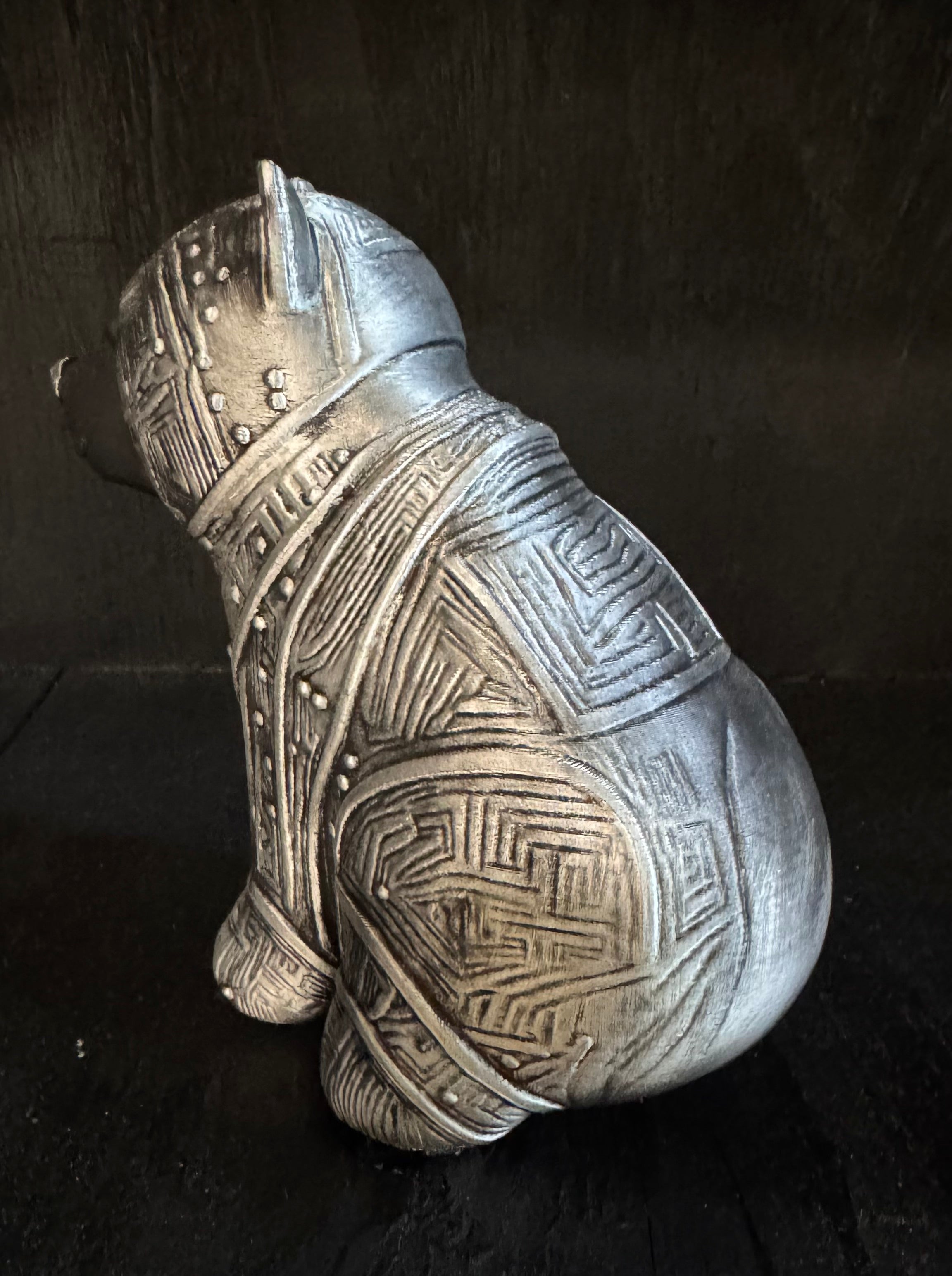 Circuit board bear figurine - side view showing detailed texture
