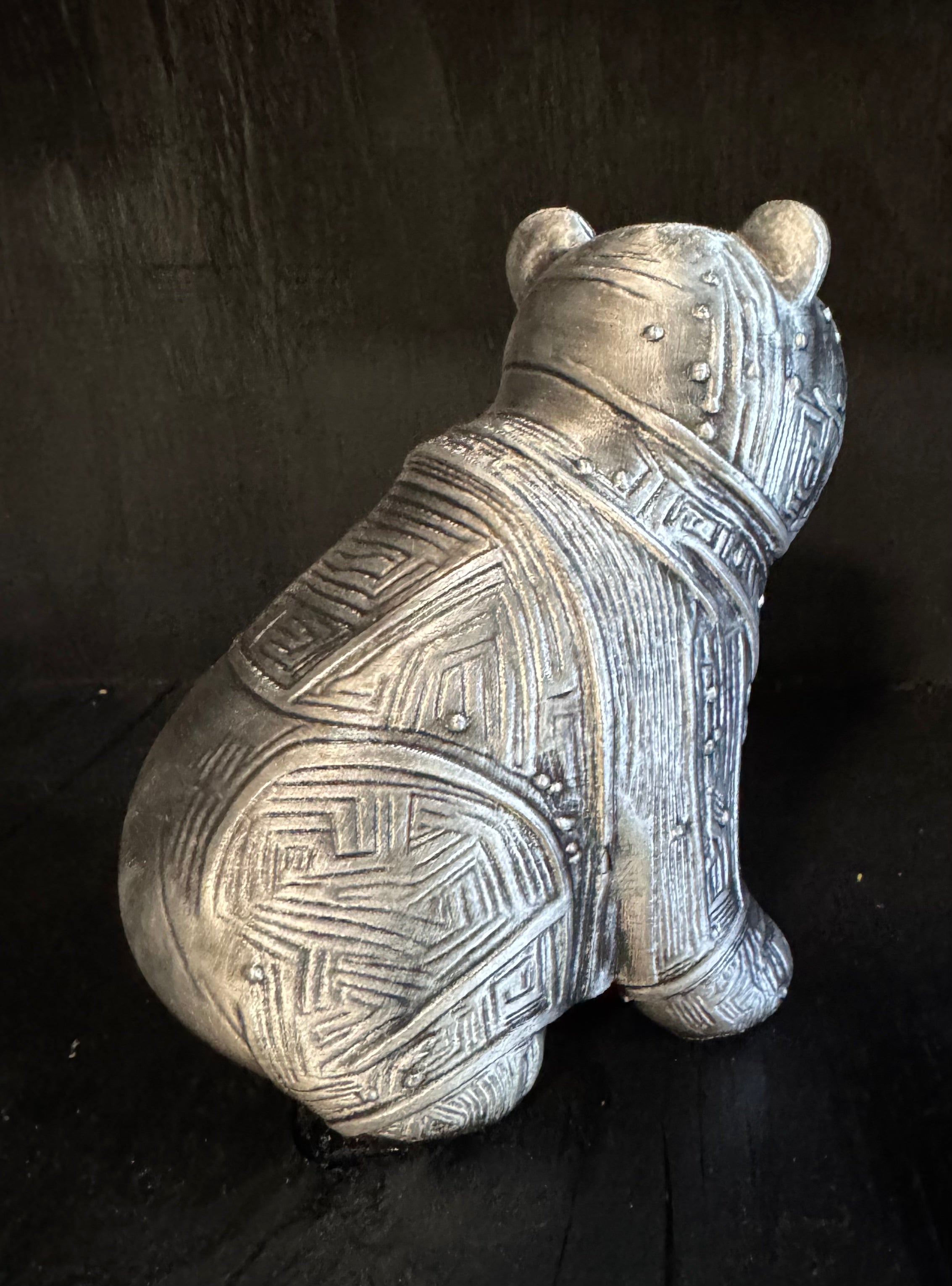 Circuit board bear figurine - back view showing maze pattern detail