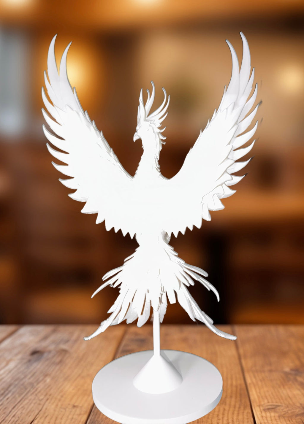 Rising Phoenix Sculpture – White Matte Figurine on Base