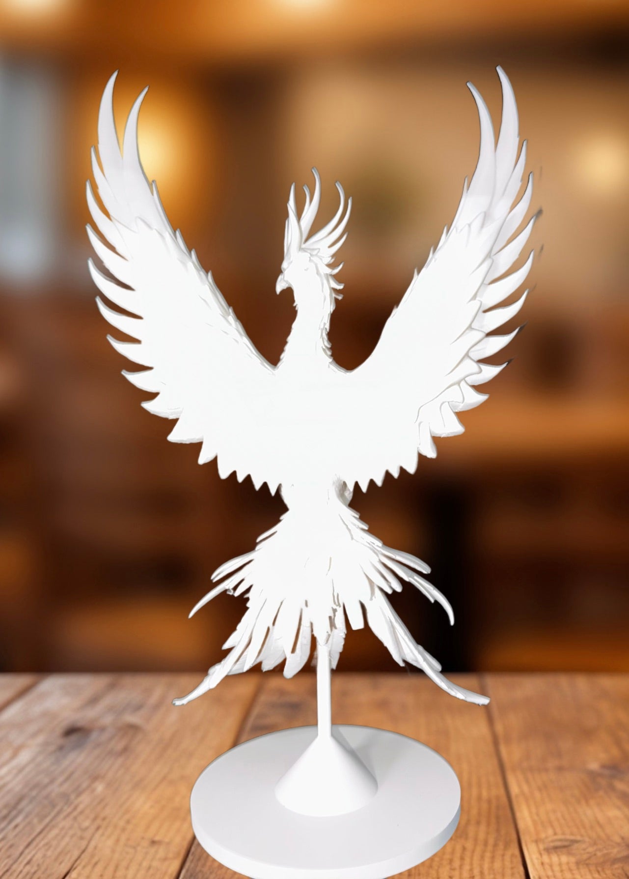Rising Phoenix Sculpture – White Matte Figurine on Base