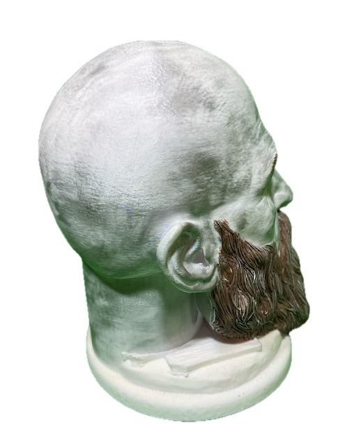 Kratos bust figurine, rear view showing base and unpainted back detail