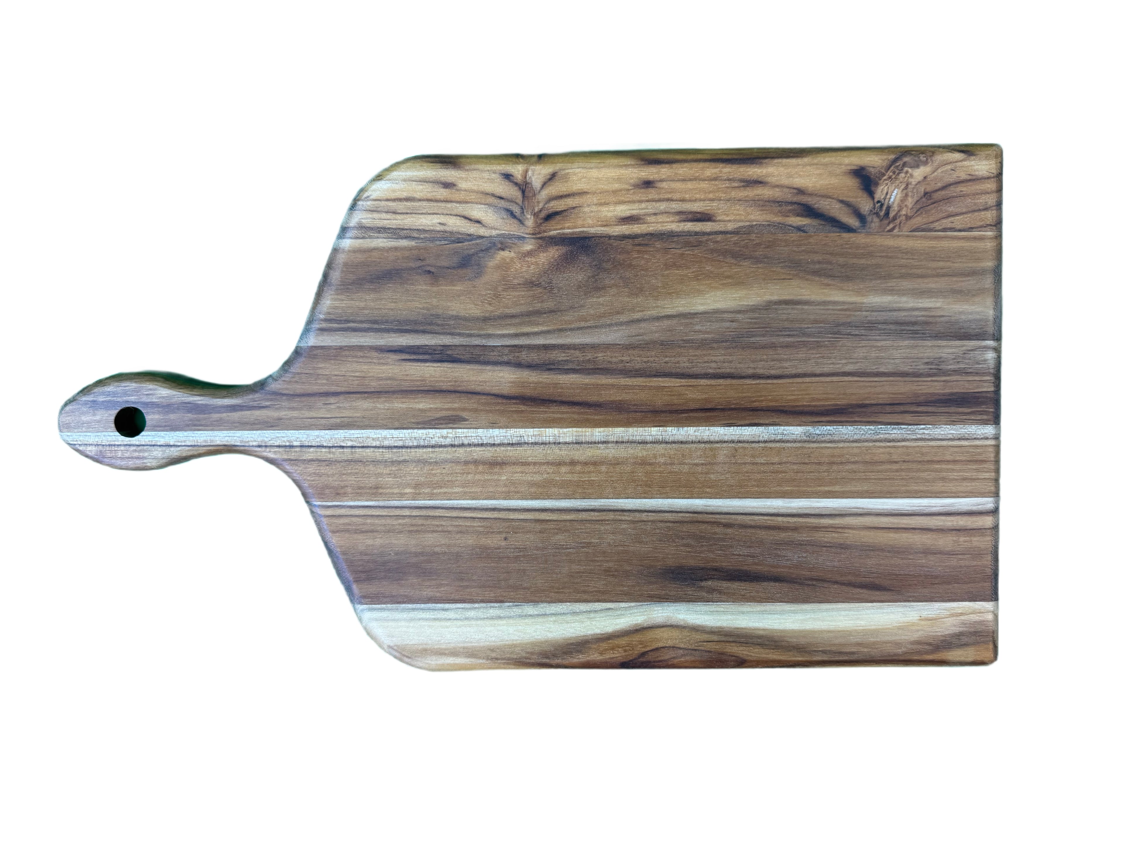 Walnut paddle cutting board - side view