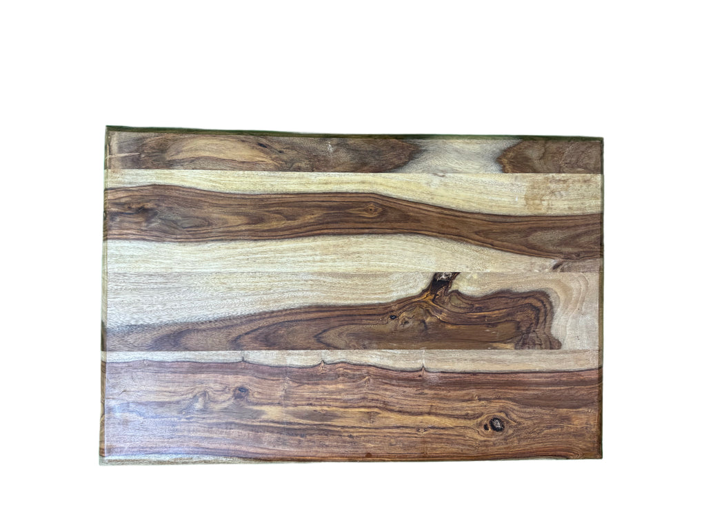 Walnut cutting board flat top view showing heartwood and sapwood contrast